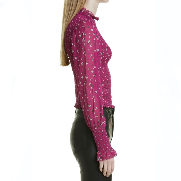 NEW RAG & BONE PINK FLORAL PRINT SMOCKED TOP - Picture 5 of 10